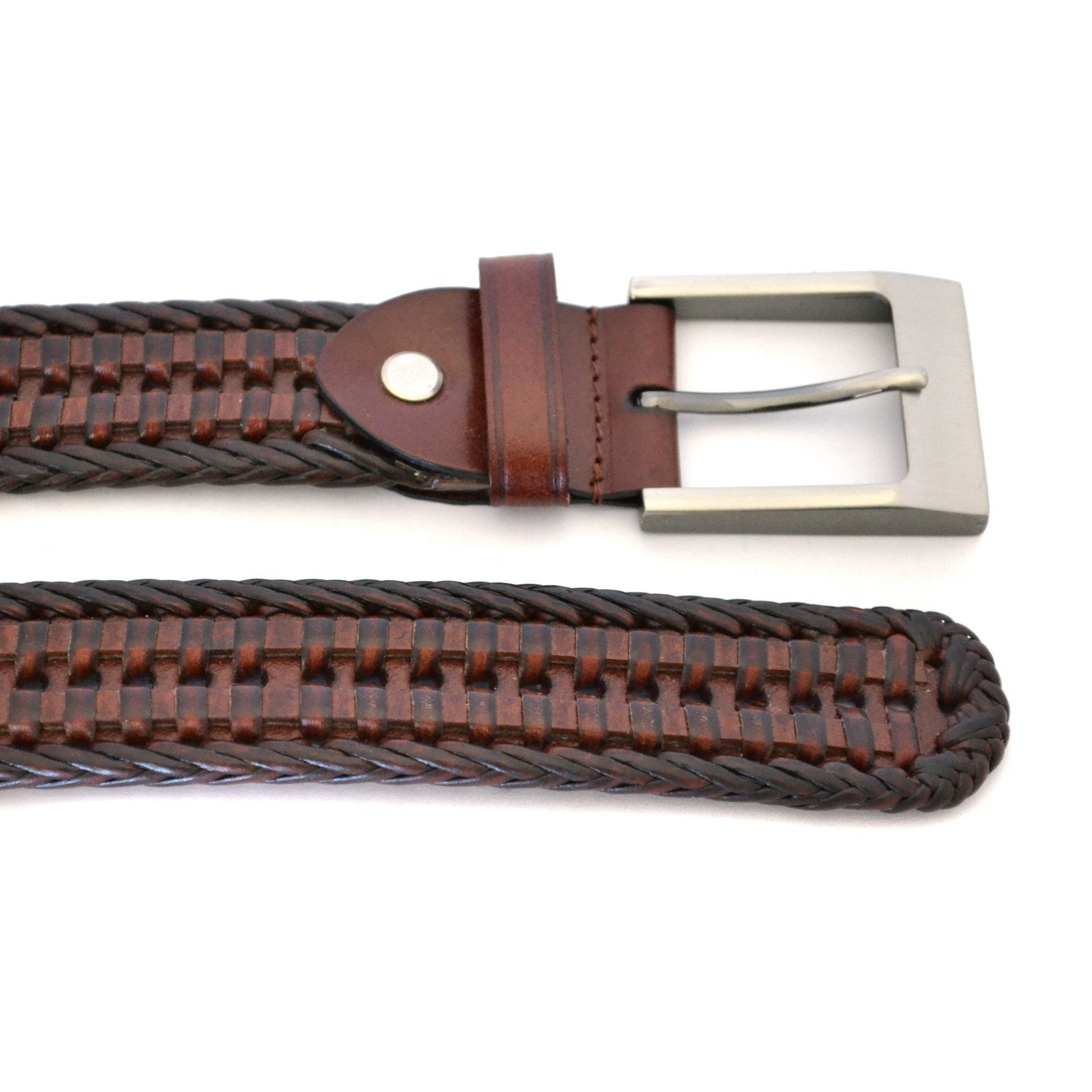 JAX - Mens Brown Genuine Leather Woven Belt - Belt N Bags