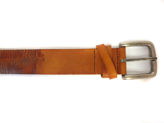 LLOYD - Mens Light Brown Leather Crackle Detail Belt with Silver Buckle - BeltNBags