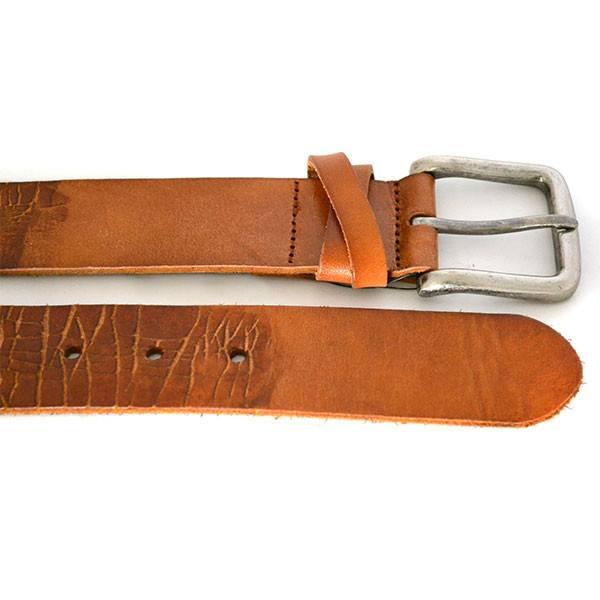 LLOYD - Mens Light Brown Leather Crackle Detail Belt with Silver Buckle - BeltNBags