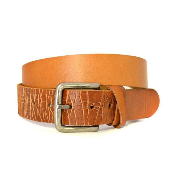 LLOYD - Mens Light Brown Leather Crackle Detail Belt with Silver Buckle - BeltNBags