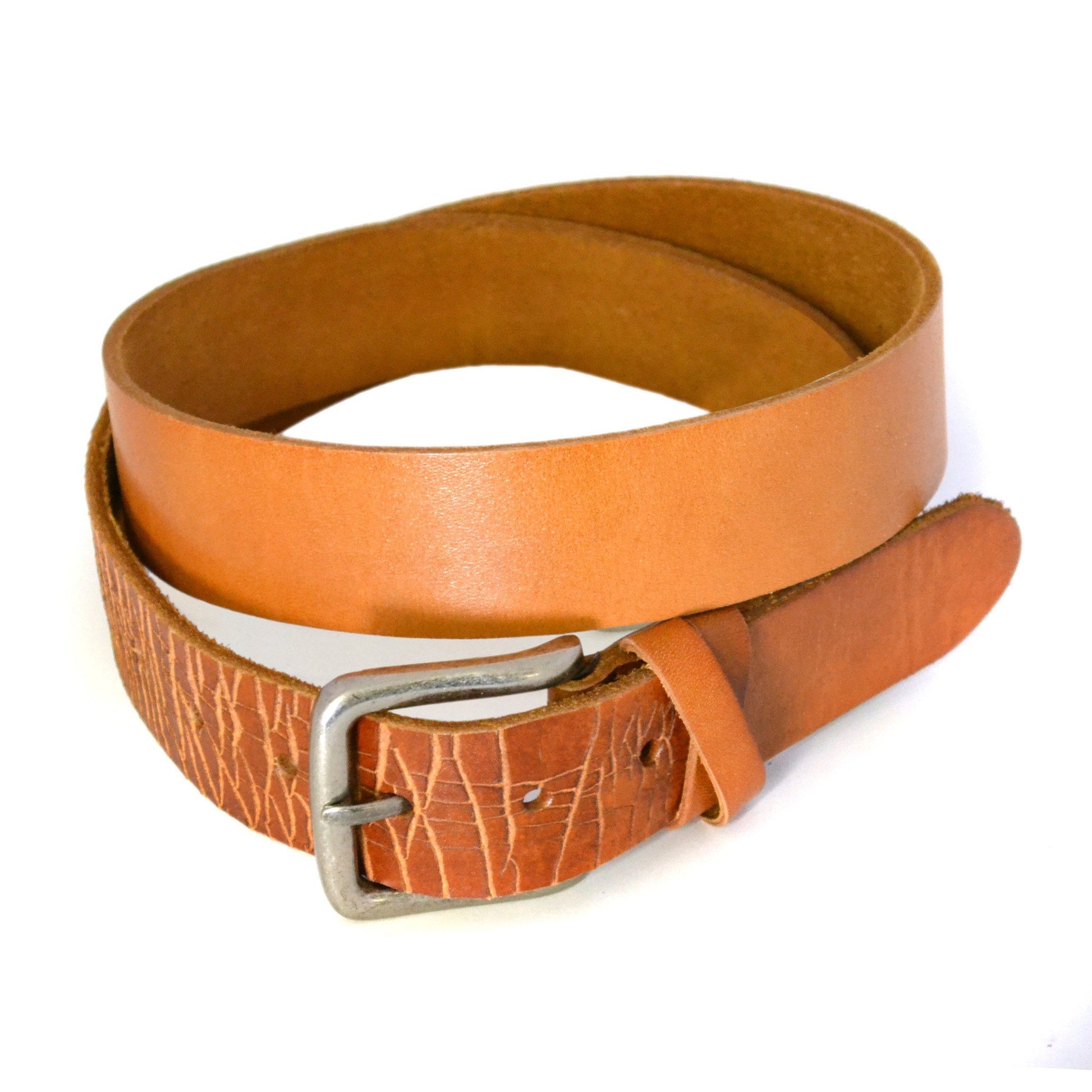 LLOYD - Mens Light Brown Leather Crackle Detail Belt with Silver Buckle - BeltNBags