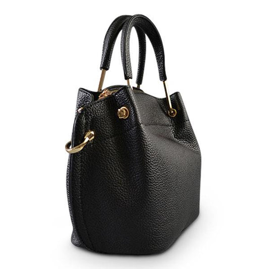 Lucy Black Vegan Pebbled Leather Soft Handle Mini Bag - BeltNBags