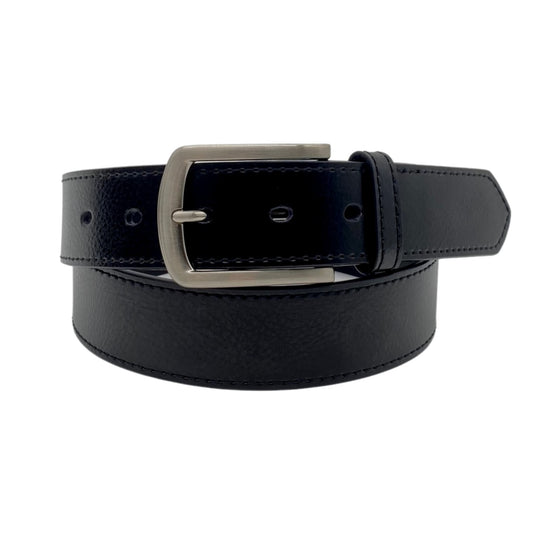 MICK - Men's Black Genuine Leather  Belt with Silver Pin Buckle