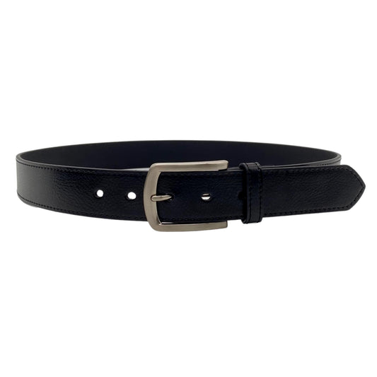 MICK - Men's Black Genuine Leather  Belt with Silver Pin Buckle