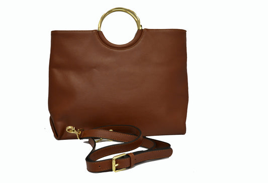Millfield - Womens Tan Leather Ring Handle Tote Shoulder Crossbody Bag - BeltNBags