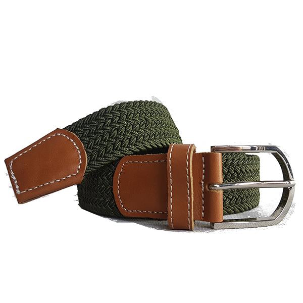 OSCAR - Mens Olive Woven Cotton Elastic Belt - BeltNBags