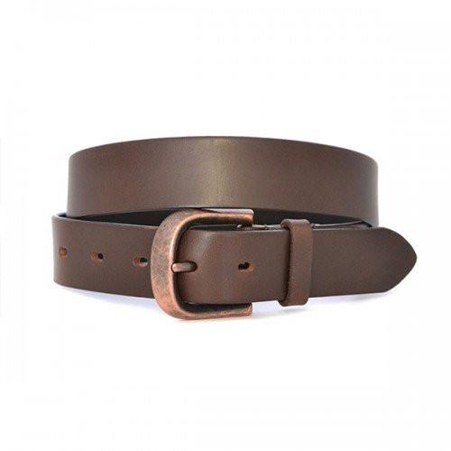 PEDRO - Mens Brown Leather belt with Antique Copper Buckle - BeltNBags