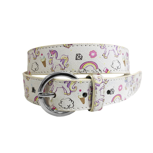 EMILY- Girls White Genuine Leather Unicorn Belt with Silver Buckle