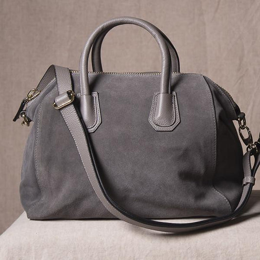 ST IVES - Grey Genuine Suede Leather Handbag - BeltNBags