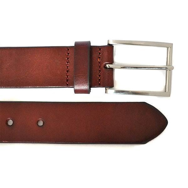 STAVROS - Mens Dark Tan Leather Dress Belt - BeltNBags