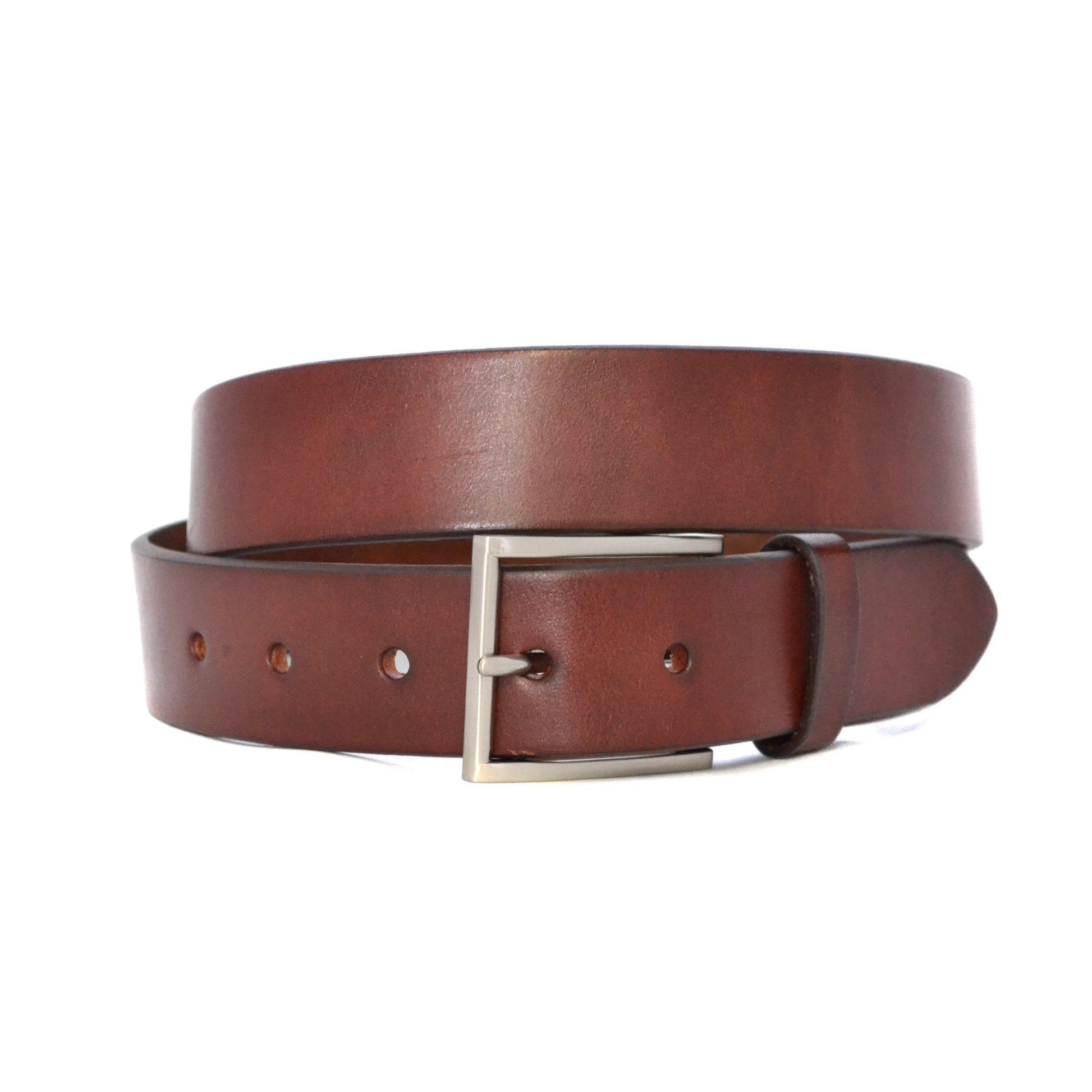 STAVROS - Mens Dark Tan Leather Dress Belt - BeltNBags