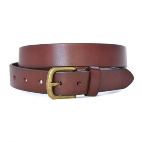 TOBEN - Mens Dark Tan Leather Dress Belt - BeltNBags