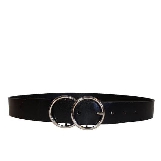 TOWNSVILLE - Womens Black Double Ring Leather Belt