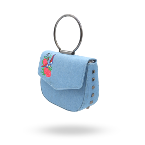 ABERMAIN - Denim Floral Bag With Ring Handle