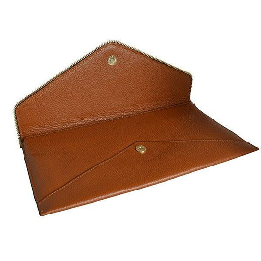 CASTLECRAG - Brown Genuine Pebbled Leather Clutch with Zipper Detailing  - Belt N Bags