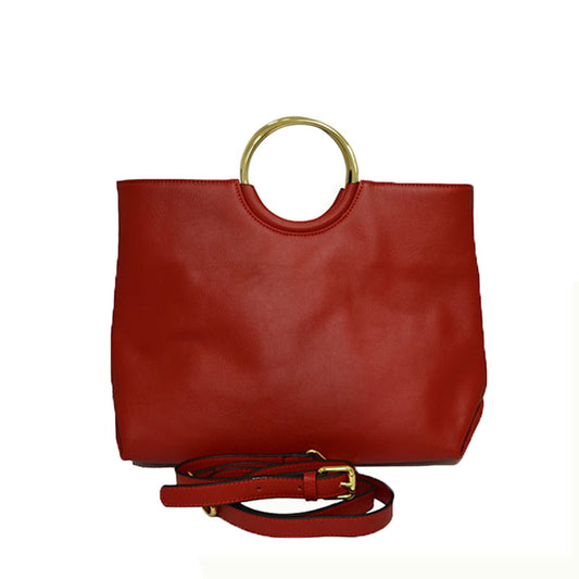 Millfield - Womens Red Leather Ring Handle Tote Shoulder Crossbody Bag