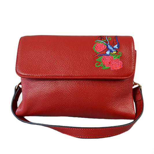 NAMBUCCA - Addison Road Embroidered Red Genuine Leather Crossbody Bag