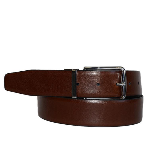 STEFANO - Mens Black and Brown Reversible Genuine Leather Belt