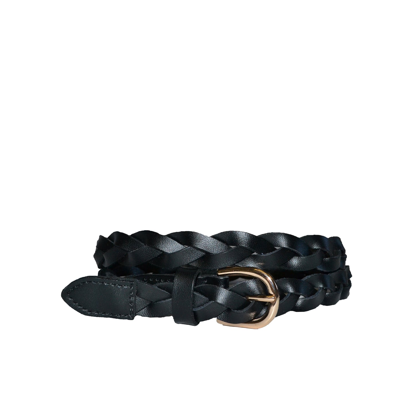 WAVERLY - Womens Black Skinny Leather Plaited Belt with Gold Buckle ...